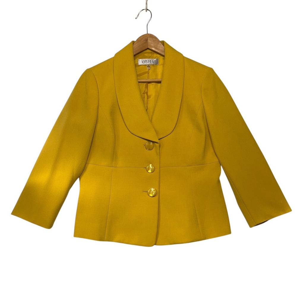 Kasper Womens Mustard Yellow Shawl Collar 3 Button Blazer Jacket Size 8